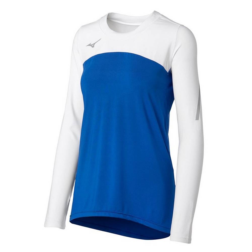 Jerseys Mizuno Techno VII Long Sleeve Mujer Azul Real/Blancas Baratas WRMD-28359